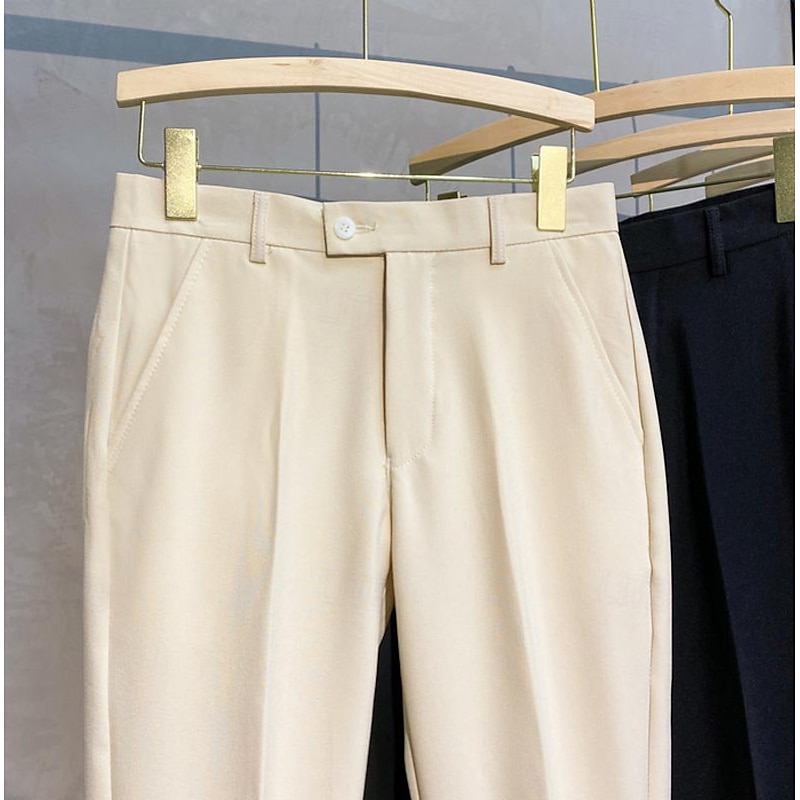 Men's Dress Pants Trousers Cropped Pants Casual Pants Front Pocket Plain Comfort Breathable Ankle-Length Casual Daily Holiday Fashion Basic Skinny Black White2