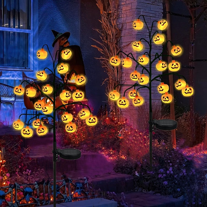 Halloween Outdoor Solar Pumpkin Lawn Lights Light Up Pumpkin Jack O Lantern Garden Decoration Waterproof Pumpkin Stake Light Halloween Tombstone Garden Lawn Courtyard Walkway Decor Street Lamp 1PC
