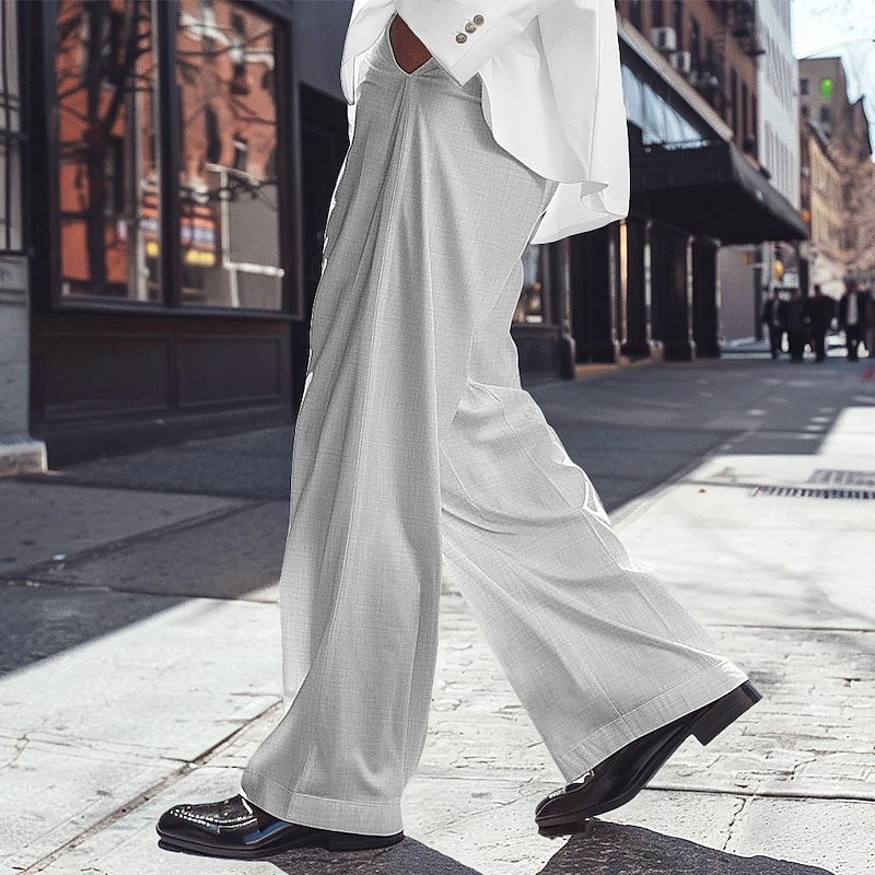 Men's Dress Pants Linen Pants Trousers Summer Pants Beach Pants Front Pocket Pleats Straight Leg Plain Comfort Breathable Full Length Casual Daily Holiday Fashion Basic Black White Micro-elastic4