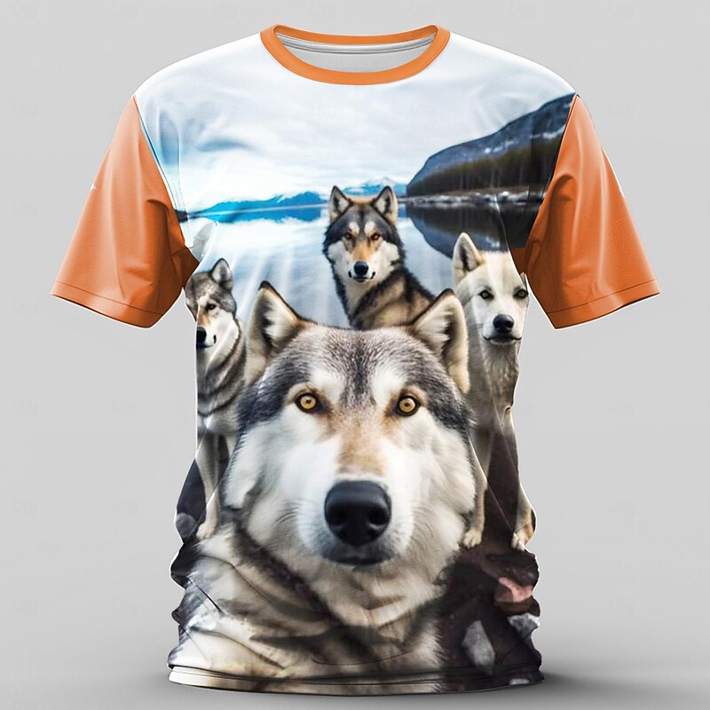 Men's Graphic Polar Bear T Shirt Short Sleeve T shirt 3D Print Crew Neck Shirt Retro Vintage Casual Street Style Sports Outdoor Holiday Going out Yellow Orange Spring & Summer Clothing Apparel S M L4