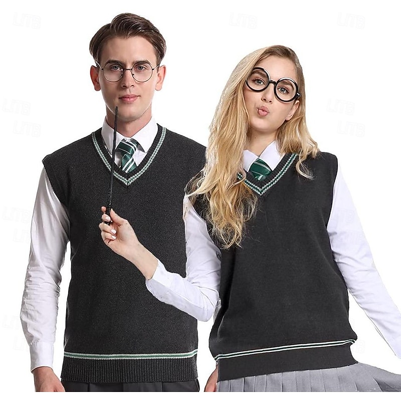Couples Magic Harry Gryffin d'or Slytherin Sweater Knit Vest Men's Women's Boys Movie Cosplay Costume Party Masquerade Dailywear