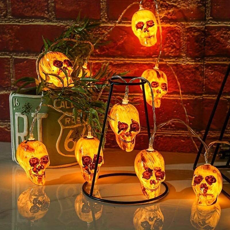 Halloween Skull Decorative Light String 1.5M-10 Led Beads, Halloween Day of the Dead, Indoor and Outdoor Terrifying Atmosphere Decoration 1pc2