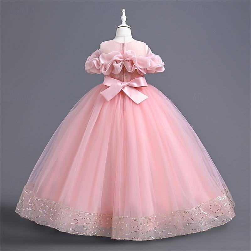 Girls' 3D Solid Color Flower Girl Dress Party Dress Sleeveless Summer Performance Wedding Party Princess Beautiful Sweet Kids 4-12 Years Party Dress Swing Dress Tulle Dress Maxi Regular Fit3