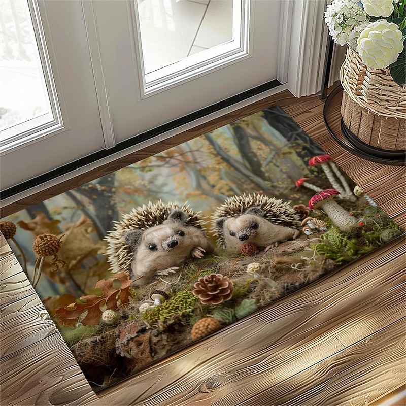Hedgehog Forest Mushroom Doormat Kitchen Mat Floor Mat Non-Slip Area Rug Oil Proof Rug Indoor Outdoor Mat Bedroom Decor Bathroom Mat Entrance Rug2