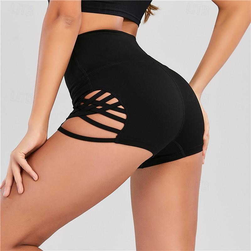 Women's Gym Shorts Yoga Shorts Workout Shorts Cut Out High Waist Pilates Gym Workout Workout Shorts Solid Color Black Burgundy Dark Blue Sports Activewear Stretchy Slim3