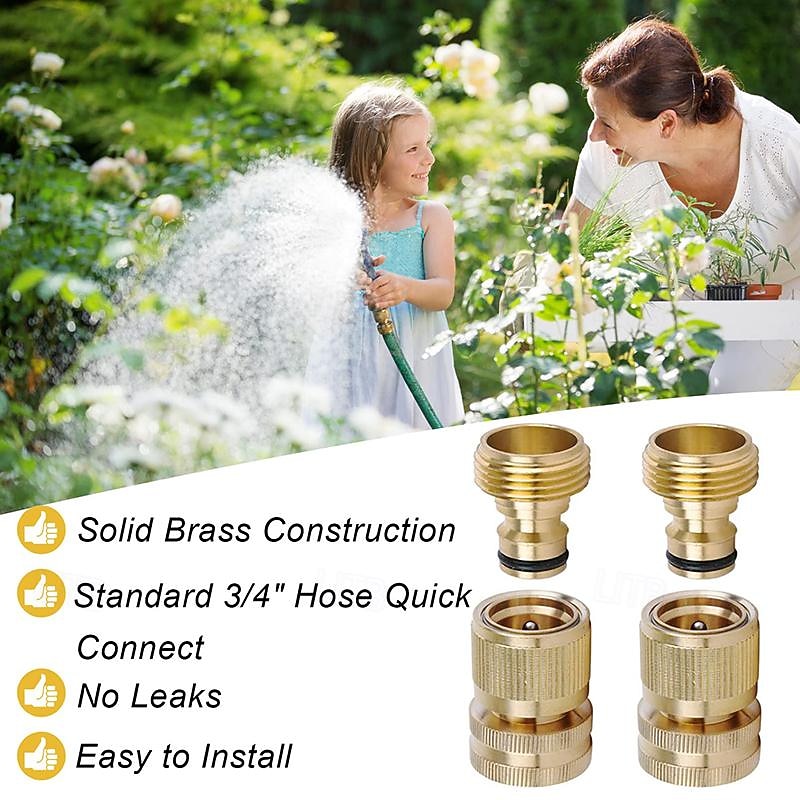 Garden Hose Quick Connect Solid Brass Quick Connector Garden Hose Fitting Water Hose Connectors Easy Connect Hose Adapter (1 Sets of Male & Female Connector)3
