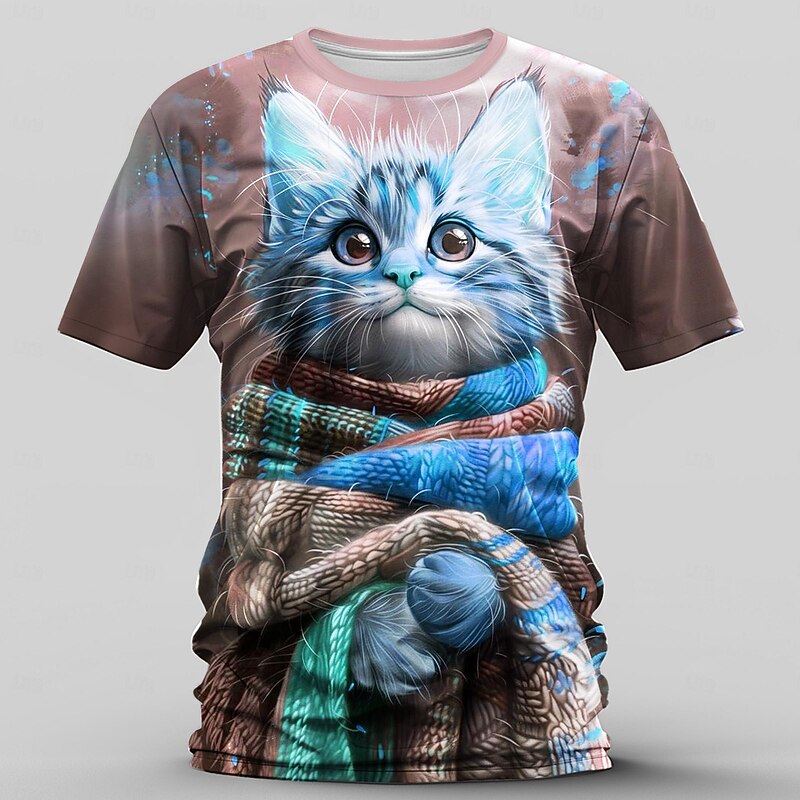 Men's Graphic Cat T Shirt Short Sleeve T shirt 3D Print Crew Neck Shirt Retro Vintage Casual Street Style Sports Outdoor Holiday Going out Blue Orange Spring & Summer Clothing Apparel S M L XL 2XL 3XL4