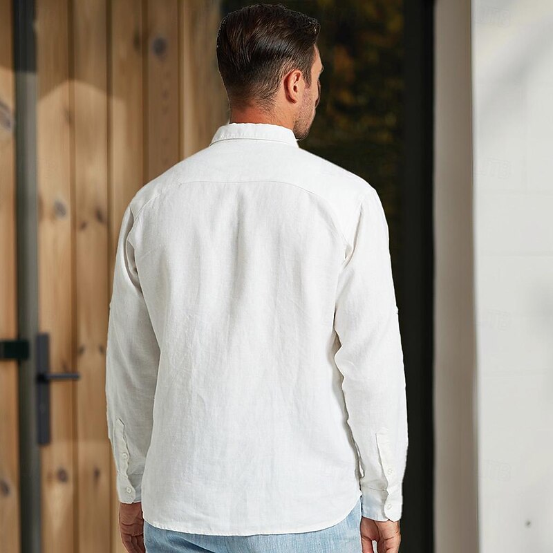 Men's Dress Shirt Button Up Shirt White Long Sleeve Solid Color Turndown Spring &  Fall Wedding Party Clothing Apparel Button2