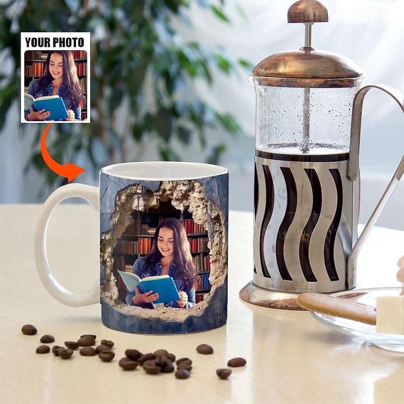 Personalized 3D Illusion Photo Mug Custom Best Gift for Mom - Ceramic Cup, Hole In A Wall Mug, Creative Space Design, Multi-purpose Mug, Christmas Gift for Friends & Family