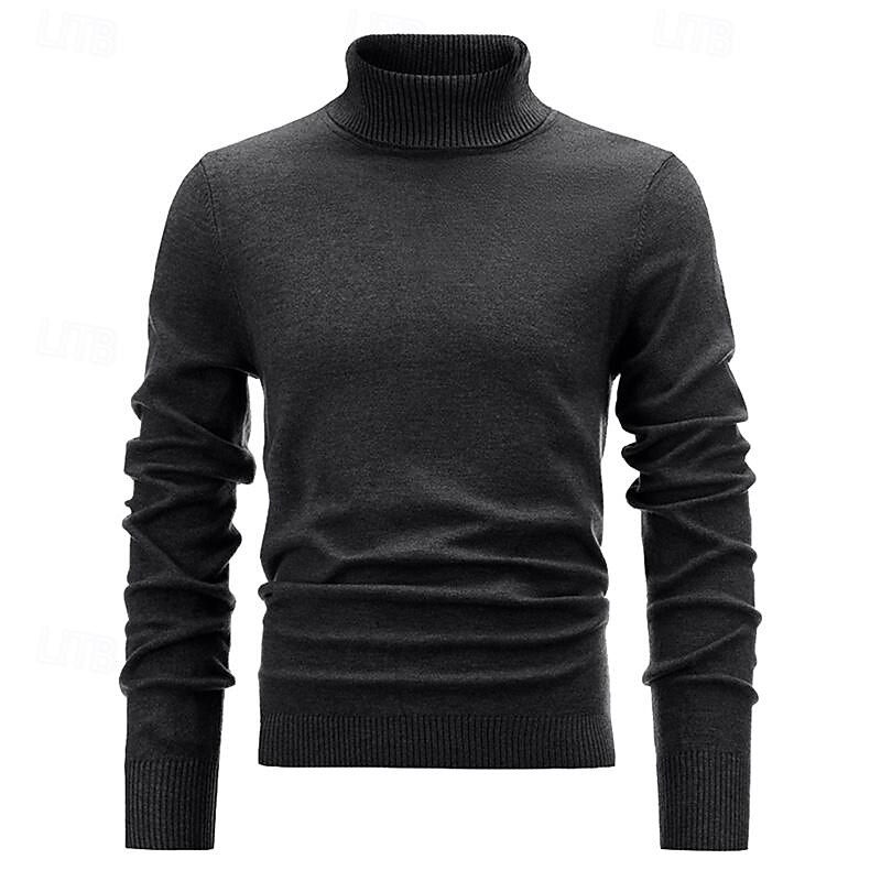 Men's Pullover Sweater Jumper Knit Sweater Mens Turtle Neck Jumper Ribbed Knit Regular Knitted Plain Turtleneck Fashion Basic Daily Wear Date Clothing Apparel Fall & Winter Black White S M L4