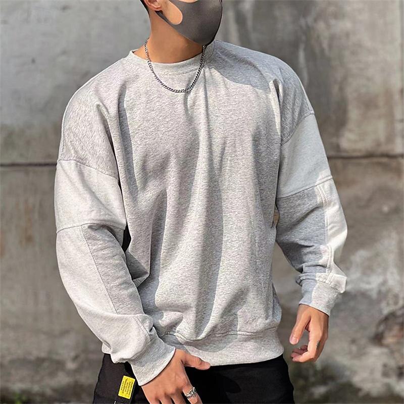 Men's Sweatshirt Black Brown Khaki Gray Crew Neck Plain Sports & Outdoor Daily Holiday Cotton Streetwear Basic Casual Spring &  Fall Clothing Apparel Hoodies Sweatshirts  Long Sleeve3