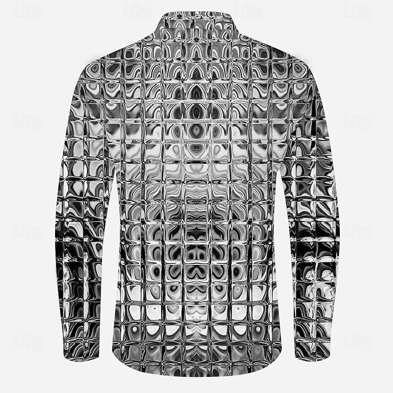 Men's Gradient Metallic Shirt Button Up Shirt Long Sleeve Vintage Casual Party Evening Wear Daily Fall Winter Spring & Summer Turndown Button Up 3D Print Blue Gold Gray4