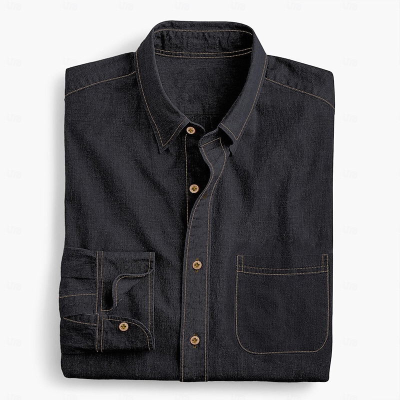 Men's Shirt Chambray Shirt Calico Shirt Button Up Shirt Casual Shirt Denim Blue Black Deep Blue Dark Blue Long Sleeve Plain Collar Daily Vacation Clothing Apparel Fashion Casual4