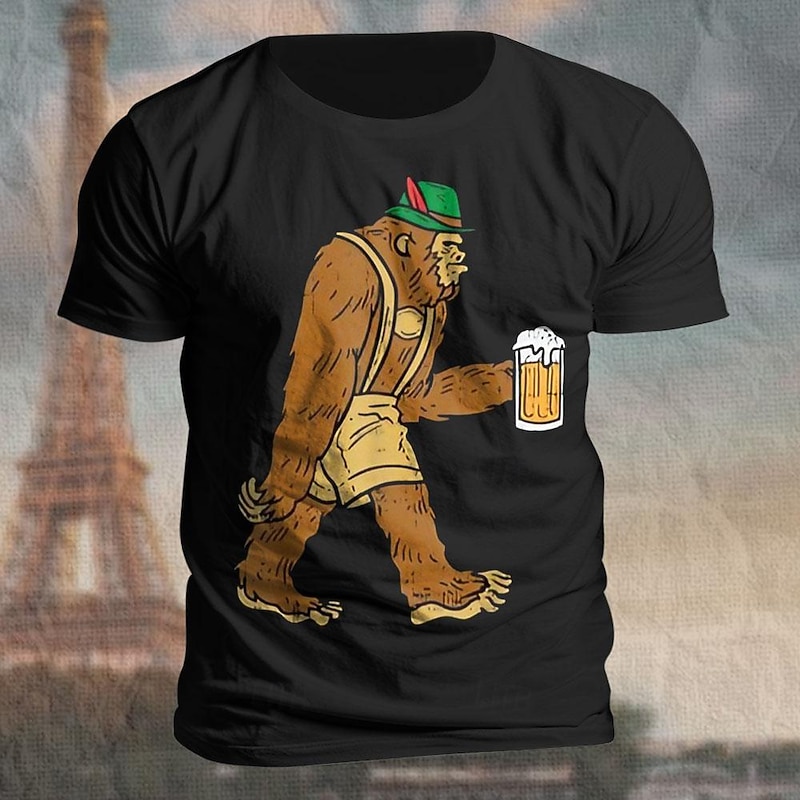Men's Funny Bigfoot Oktoberfest Beer Graphic T-Shirt Sasquatch Lederhosen Short Sleeve4