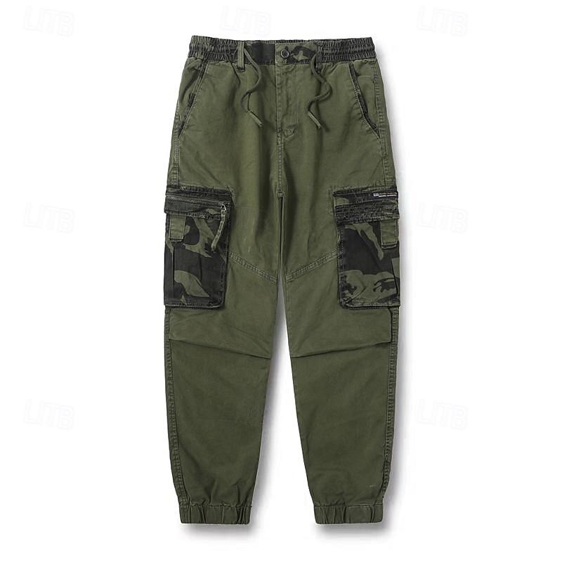 Men's Cargo Pants Cargo Trousers Patchwork Buttons Drawstring Camo Camouflage Wearable Outdoor Daily Camping & Hiking Fashion Classic Black Army Green4