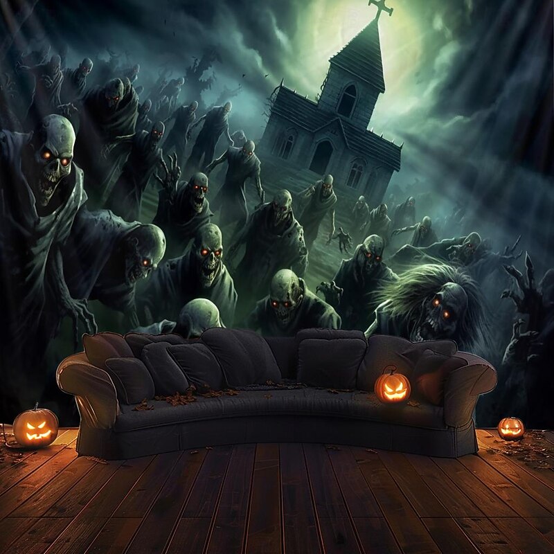 Halloween Decorations Graveyard Hanging Tapestry Wall Art Large Tapestry Mural Decor Photograph Backdrop Blanket Curtain Home Bedroom Living Room Zombie Ghost4