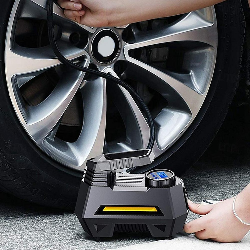 Digital Tyre Inflator Air Compressor Tyre Pump 100 PSI 12V With 2 Ways To Screw & Clip On Valve Connector Car