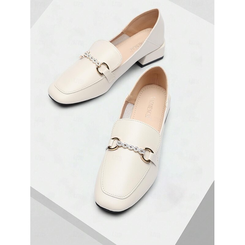 Women's White Leather Loafers with Decorative Chain - Elegant and Comfortable Slip-On Shoes for Office and Casual Wear4