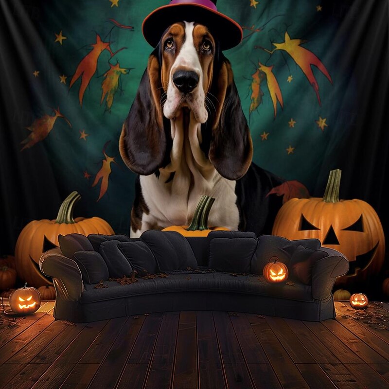 Halloween Decorations Tapestry Carved Pumpkin Dog Hanging Wall Art Large Tapestry Mural Decor Photograph Backdrop Blanket Curtain Home Bedroom Living Room4