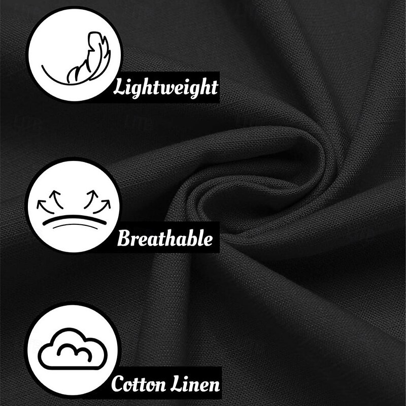 Men's Shirt Linen Shirt Band Collar Shirt Summer Shirt Beach Wear Button Up Shirt Plain Casual Daily Black White Blue Long Sleeve Band Collar Spring & Summer Clothing Apparel Buttons3