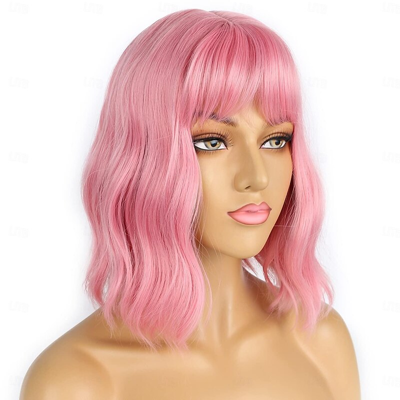 Wig for Women Pastel Loose Wavy Wig with Air Bangs Shoulder Length Bob Synthetic Cosplay Wig for Girl Colorful Costume Wigs2