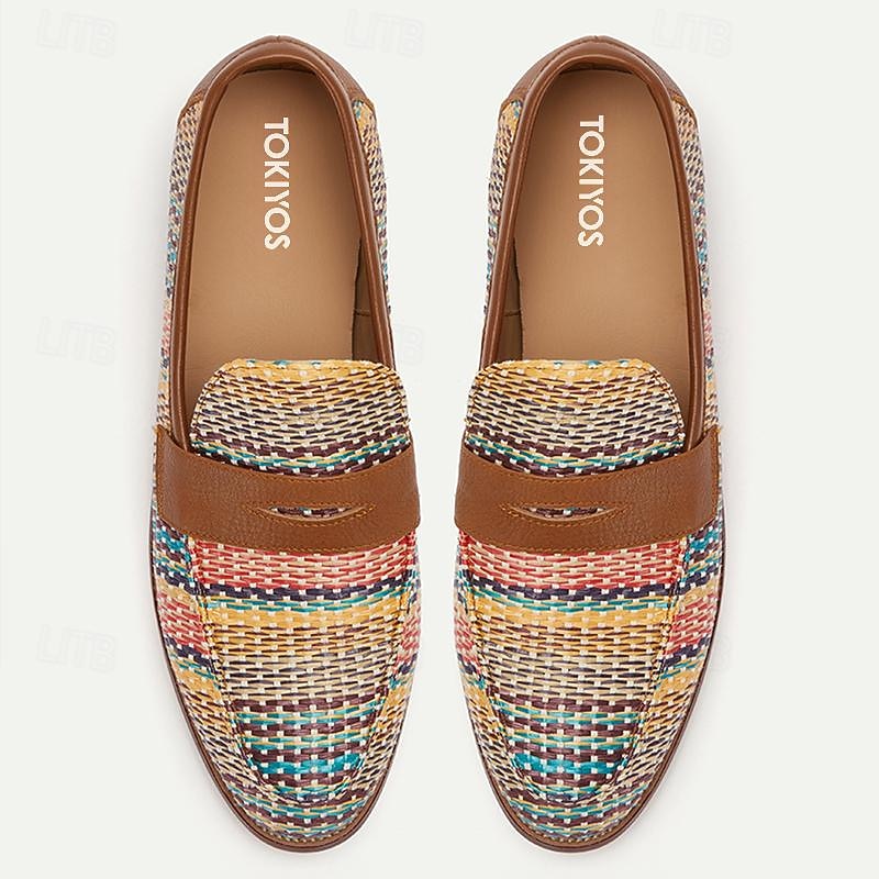 Men's Multicolor Woven Leather Loafers: Ideal for Business Casual and Social Gatherings2