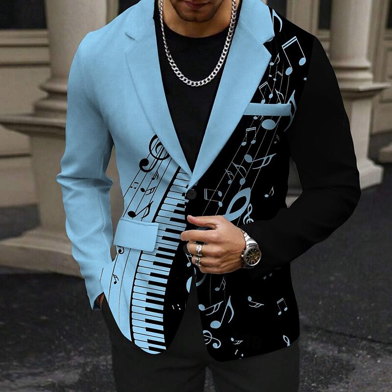 Men's Musical Notes Long Sleeve Turndown Business Casual Party Evening Wear Daily Buttons Print Multi Pocket2