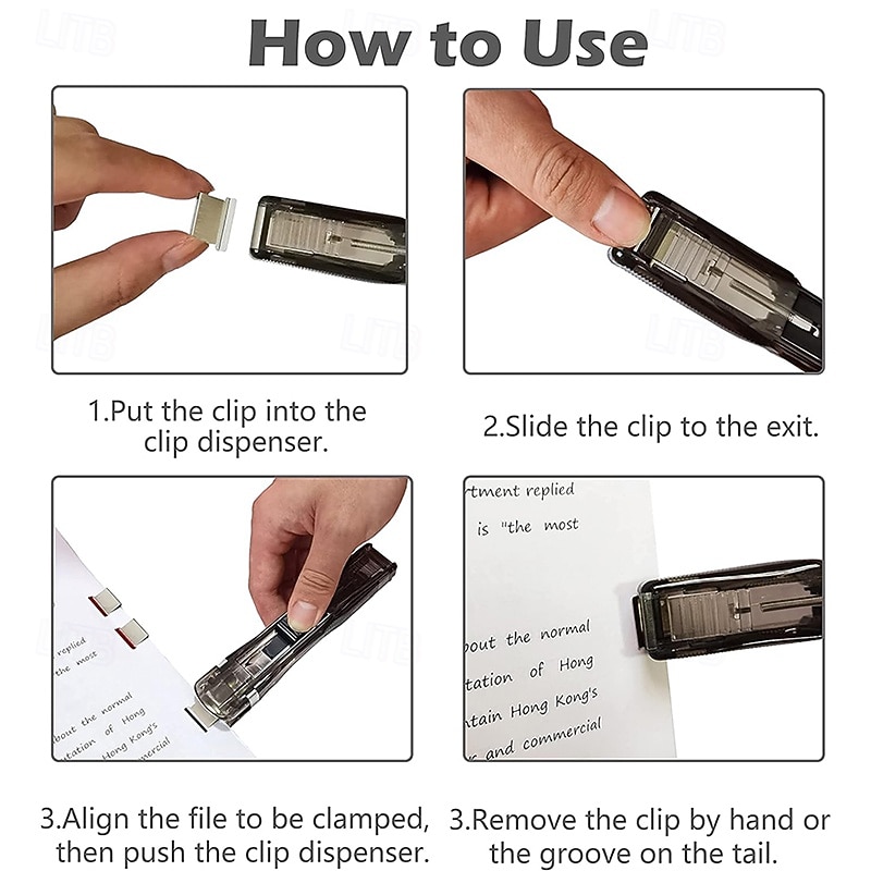Paper Clam Clip Dispenser Handheld File Document Clipper with 50 Reuseable Stainless Steel Refill Clips for Home Office School2