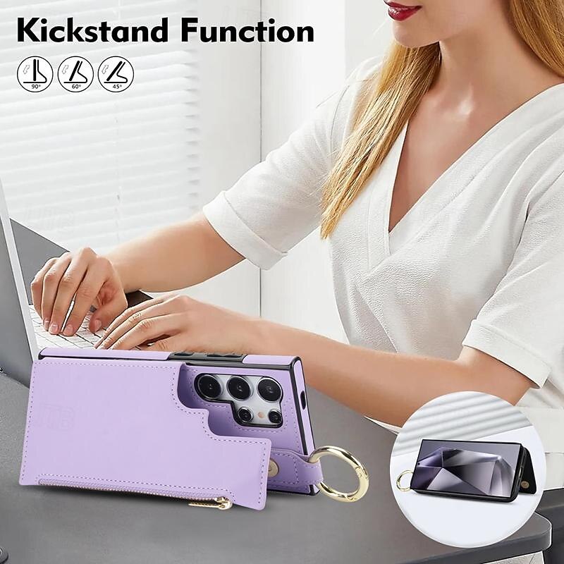 Phone Case For Samsung Galaxy S25 S24 S23 S22 S21 Ultra Plus A55 5G A35 5G A25 A15 A14 Back Cover with Stand Holder Zipper Card Slot Retro PC PU Leather4