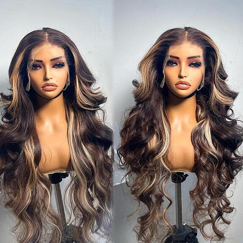 Remy Human Hair 13x4 Lace Front Wig Free Part Brazilian Hair Wavy Multi-color Wig 130% 150% Density Ombre Hair Highlighted / Balayage Hair Glueless Pre-Plucked For Women Long Human Hair Lace Wig