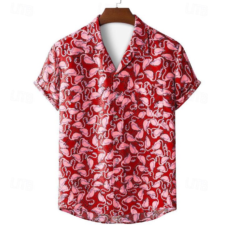 Men's Flamingo Tropical Shirt Summer Hawaiian Shirt Camp Collar Shirt Short Sleeve Shirt Classic Collar Tropical Designer Beach Casual Holiday Yellow Pink Red Other Prints S M L4