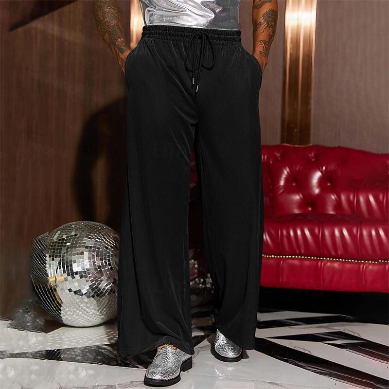 Men's Wide Leg Sweatpants Pocket Drawstring Elastic Waistband Solid Colored Breathable Soft Sports & Outdoor Athletic Indoor Streetwear Retro Vintage Loose Fit Black Pink Micro-elastic4