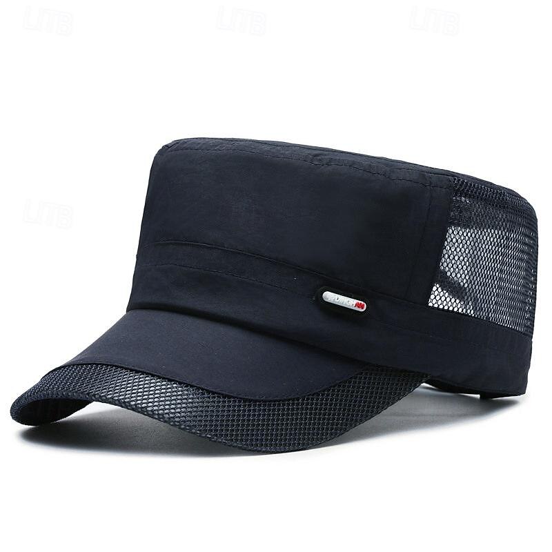 Men's Flat Cap Sun Hat Trucker Hat Black Deep Blue Polyester Mesh Patchwork Fashion Casual Street Daily Plain Adjustable Sunscreen Breathable2