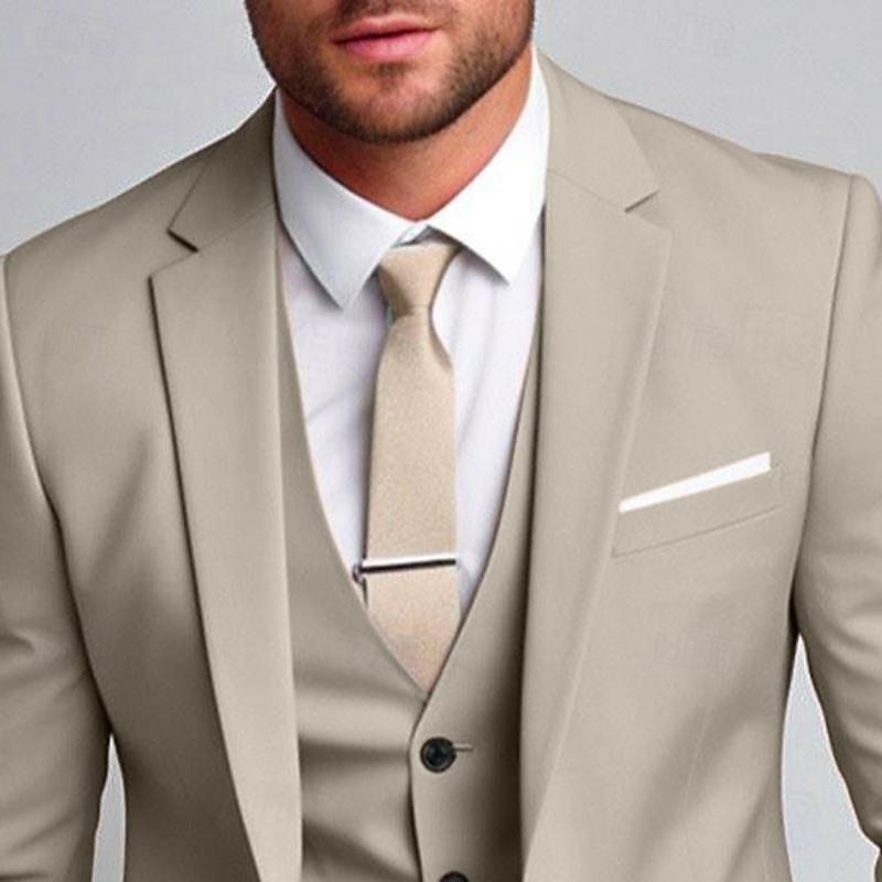 Men's Wedding Party Suits Notch Notch Lapel Light Khaki Daily Business Solid Colored Plus Size 3 Piece Single Breasted Two-buttons3