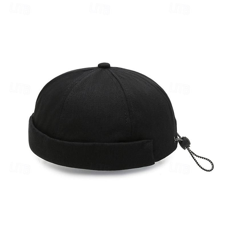 Men's Melon Cap Hat Black Yellow Cotton Fashion Casual Street Daily Plain Adjustable Breathable4