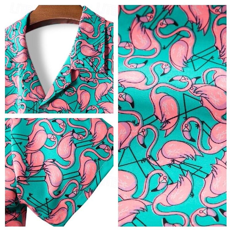 Men's Flamingo Tropical Shirt Summer Hawaiian Shirt Camp Collar Shirt Short Sleeve Shirt Classic Collar Tropical Designer Beach Casual Holiday Yellow Pink Red Other Prints S M L3