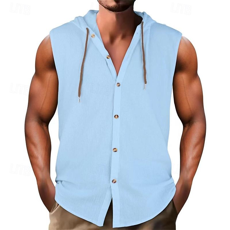 Men's Tank Top Vest Top Undershirt Sleeveless Shirt Sleeveless V Neck Hooded Spring & Summer Plain Fashion Designer Basic Vacation Street Going out Black White Khaki Top Tee for Men4