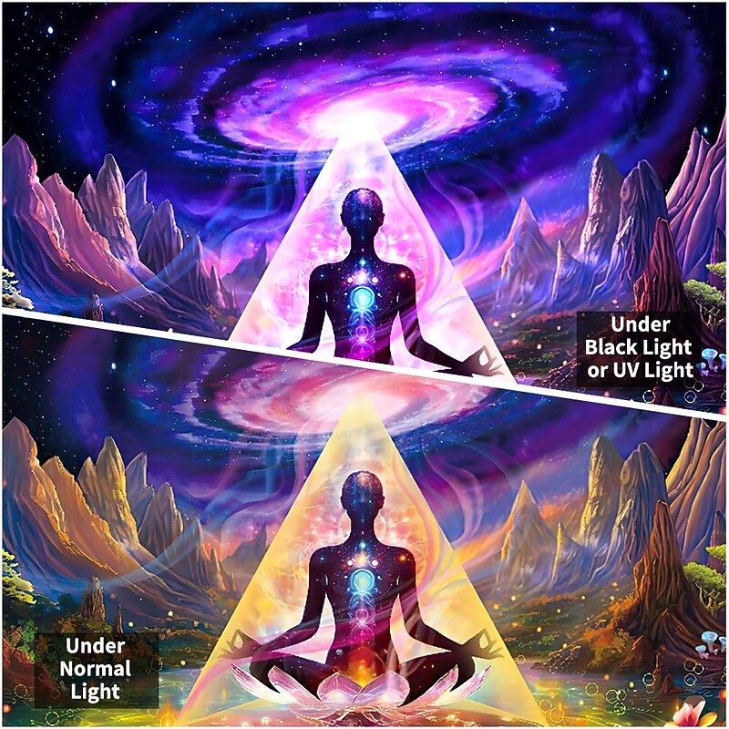 Blacklight Tapestry UV Reactive Glow in the Dark Glow Party Chakra Bohemian Trippy Misty Boho Lotus Meditation Hanging Tapestry Wall Art Mural for Living Room Bedroom3