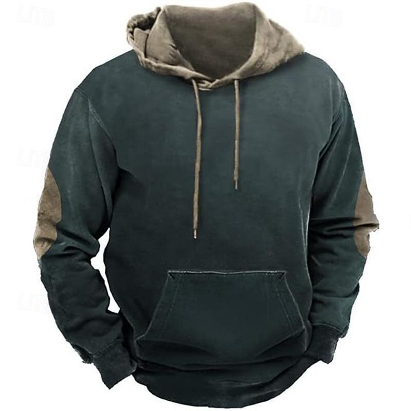 Men's Hoodie Army Green Navy Blue Brown Khaki Hooded Color Block Patchwork Pocket Sports & Outdoor Daily Holiday Polyester Streetwear Basic Casual Spring &  Fall Clothing Apparel Hoodies Sweatshirts4