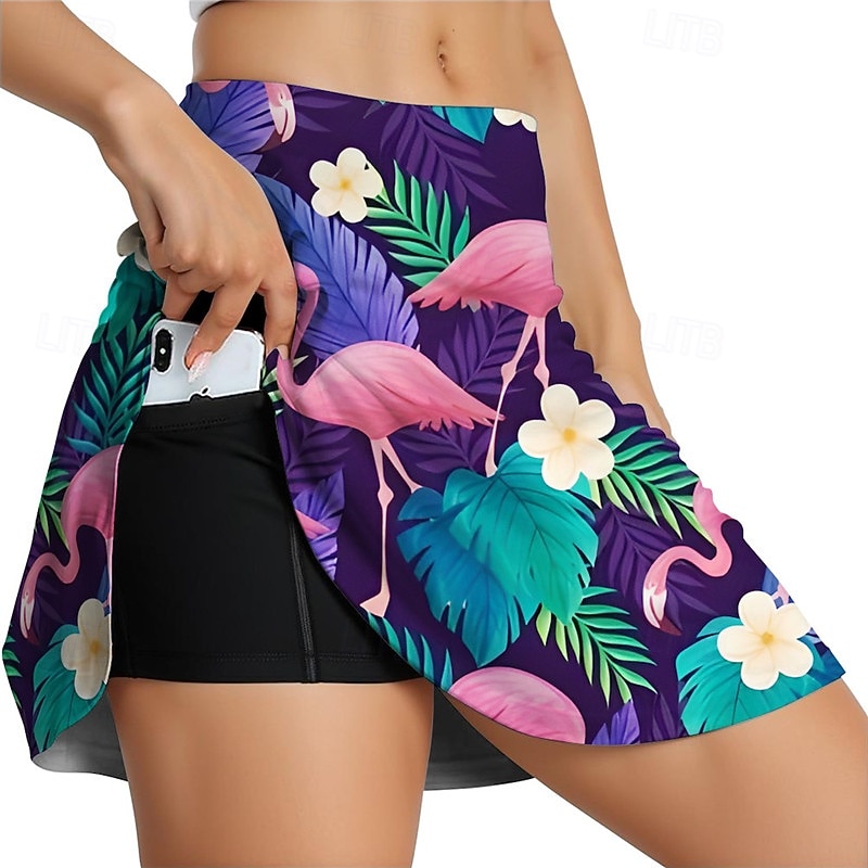Women's Leaf Flamingo Cycling Skort Skirt Bike Skirt Race Fit Sports Quick Dry High Elasticity Comfortable Breathable Pink Purple Spandex Clothing Apparel Bike Wear3