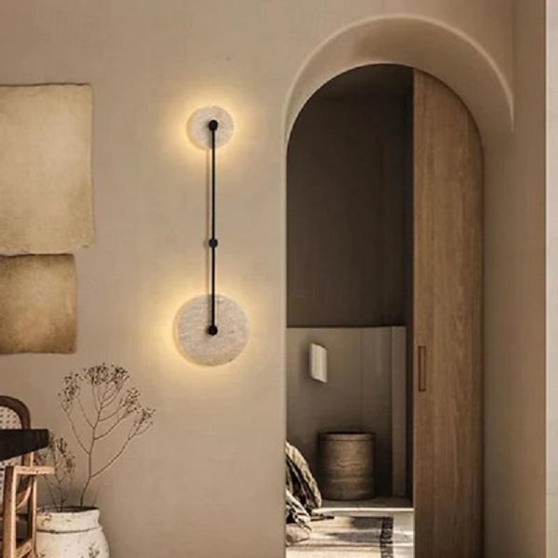 LED Indoor Wall Lights 3-Color Light Source Retro Creative Square Wall Lights Japanese Style Natural Yellow Travertine Wall Lamp for Living Room Dining Room Bedroom Study 110-240V4