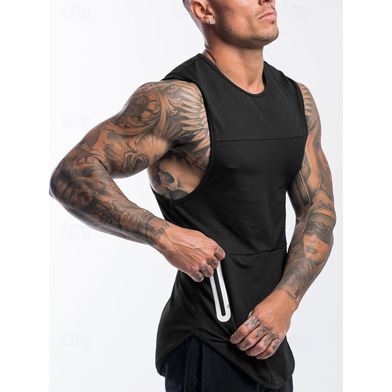 Men's Tank Top Undershirt Sleeveless Shirt Gym Muscle Tee Sleeveless Crewneck Summer Plain Fashion Designer Muscle Double Sided Zipper Outdoor Going out Gym Black White Gray Top Tee for Men