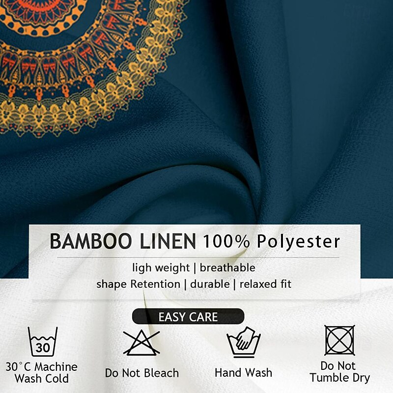 Men's Ethnic Shirt Button Up Shirt Short Sleeve Casual Tribal Vacation Daily Summer Spring Grandad Collar Band Collar Buttons Print Black Blue Khaki 5