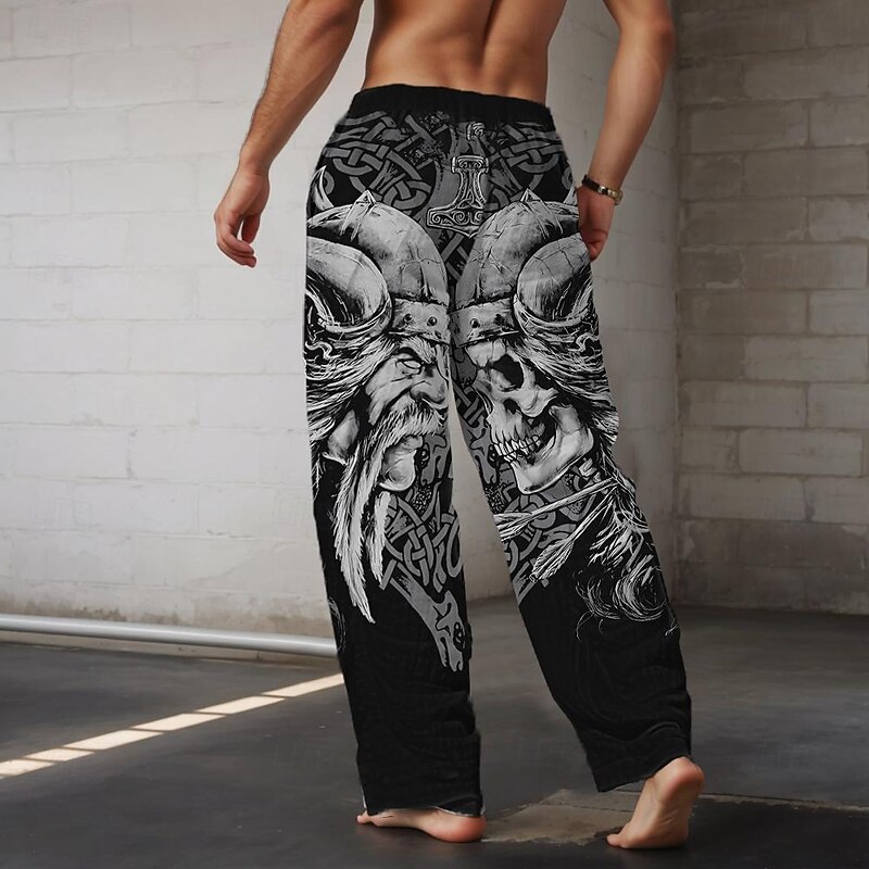 Skull Dark Men's Casual Pants Straight Leg Full Length Holiday Black Inelastic2