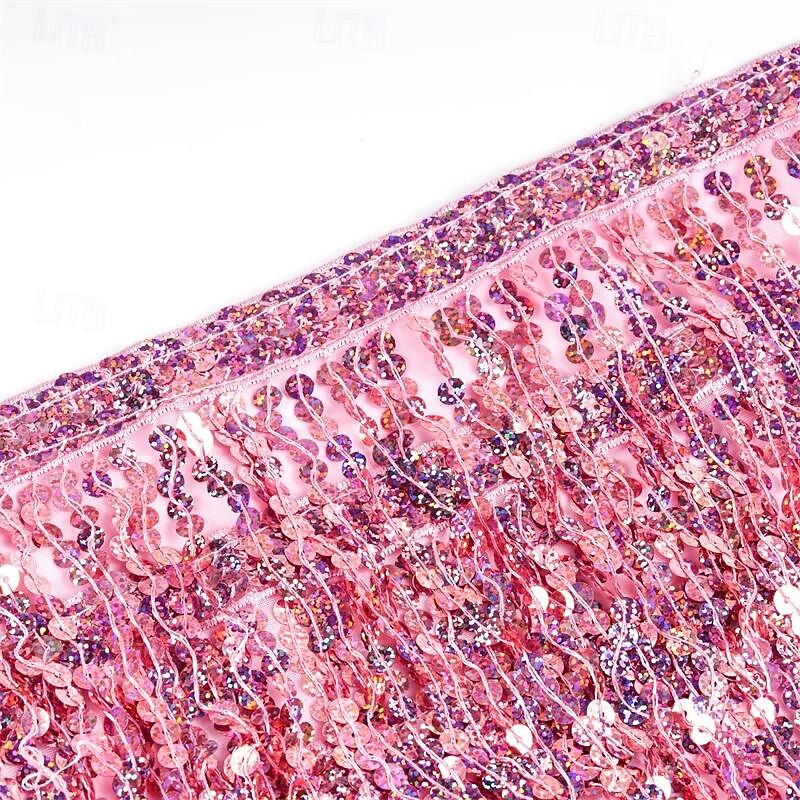 Belly Dance Hip Scarf Sequin Tassel Skirt Wrap Sparkly Rave Costume for Women4