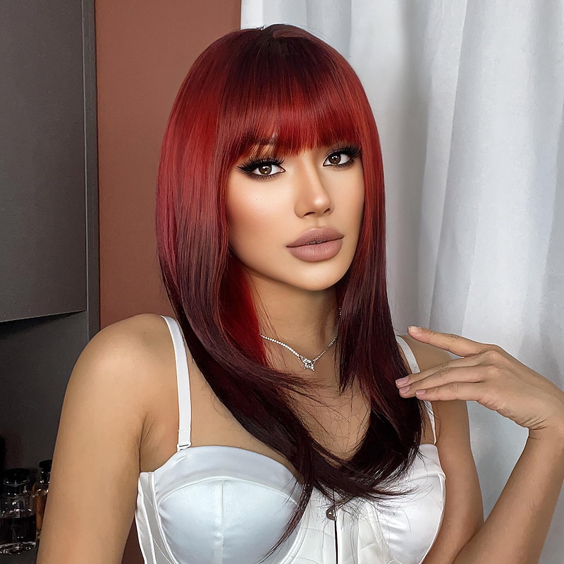 Synthetic Wig Uniforms Career Costumes Princess Straight kinky Straight Middle Part Layered Haircut Machine Made Wig 24 inch Red Synthetic Hair Women's Cosplay Party Fashion Red4