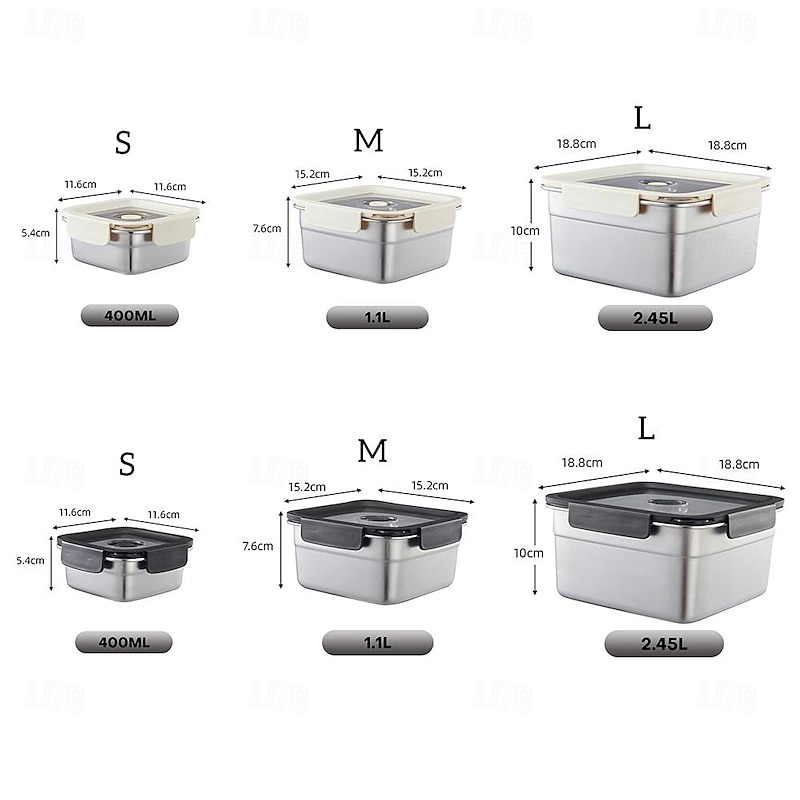 Vacuum Food Container Food-Grade SUS304 Sealed Food Storage Box Bento Lunch Box for Fruits, Refrigerator Safe, Airtight Meal Container (Square)2