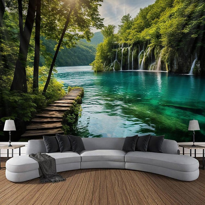 Sunshine Lake Hanging Tapestry Wall Art Large Tapestry Mural Decor Photograph Backdrop Blanket Curtain Home Bedroom Living Room Decoration
