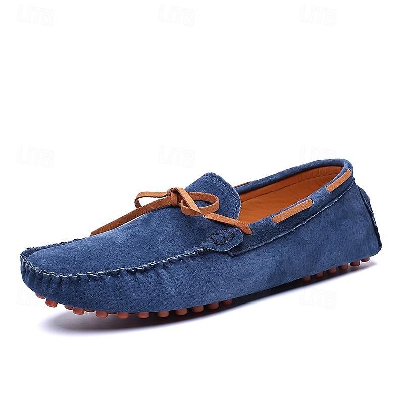 Men's Blue Suede Loafers - Casual Slip-On Driving Shoes with Leather Laces4