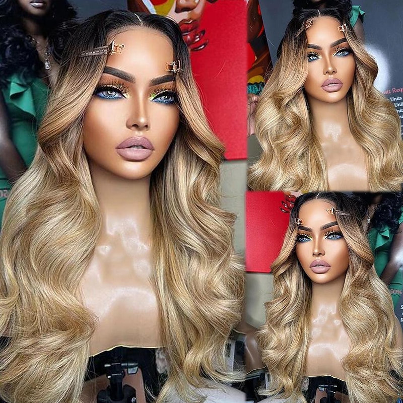 Human Hair 13x4 Lace Front Wig Middle Part Brazilian Hair Wavy Blonde Multi-color Wig 130% 150% Density Ombre Hair Natural Hairline 100% Virgin Glueless Pre-Plucked For Women Long Human Hair Lace Wig2